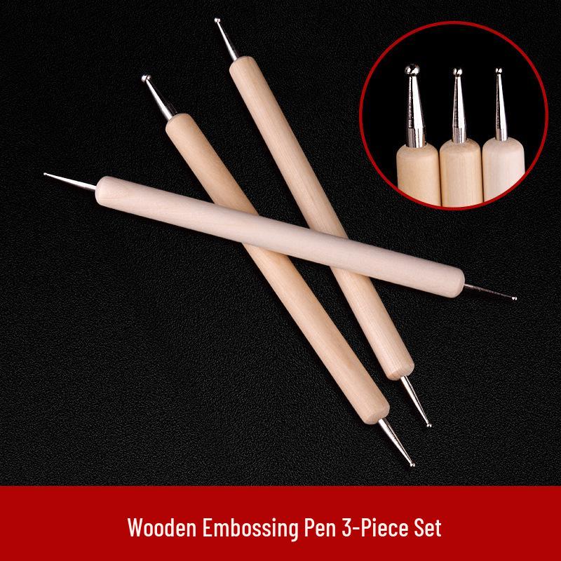 3-Piece Wooden Embossing Pen Set: Rhinestone Picker, Pattern Drawer, and Clay Sculpture Tool
