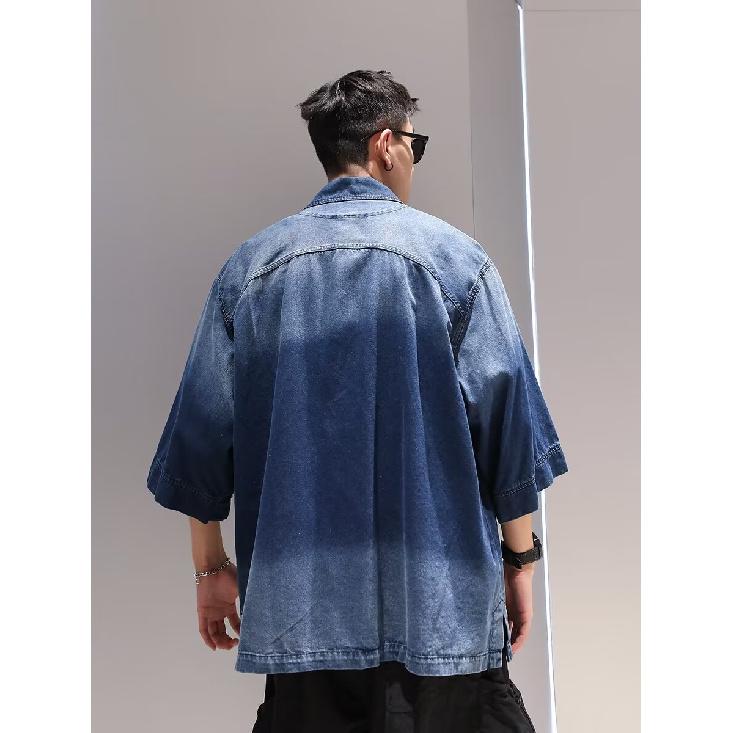 Retro Denim Workwear Short Sleeved Shirt, Men'S And Women'S Summer Fashion Brand, Japanese Retro Half Sleeved Trend, Cool And Loose Shirt