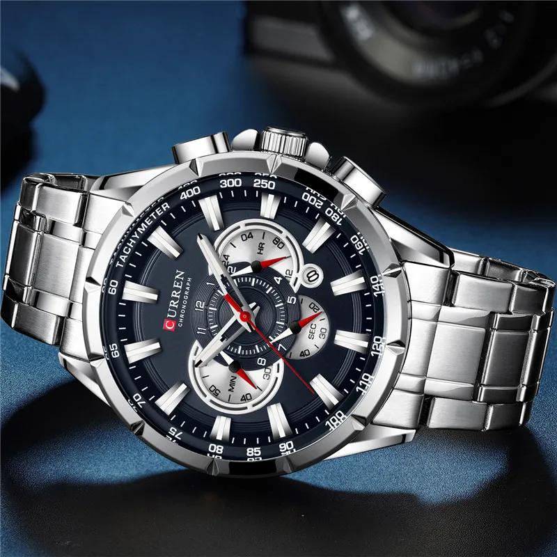 CURREN Mode Homme Montre-Bracelet Étanche Chronographe Montre Homme Militaire Marque Supérieure Luxe Acier Inoxydable Sportive Horloge Mâle 8363