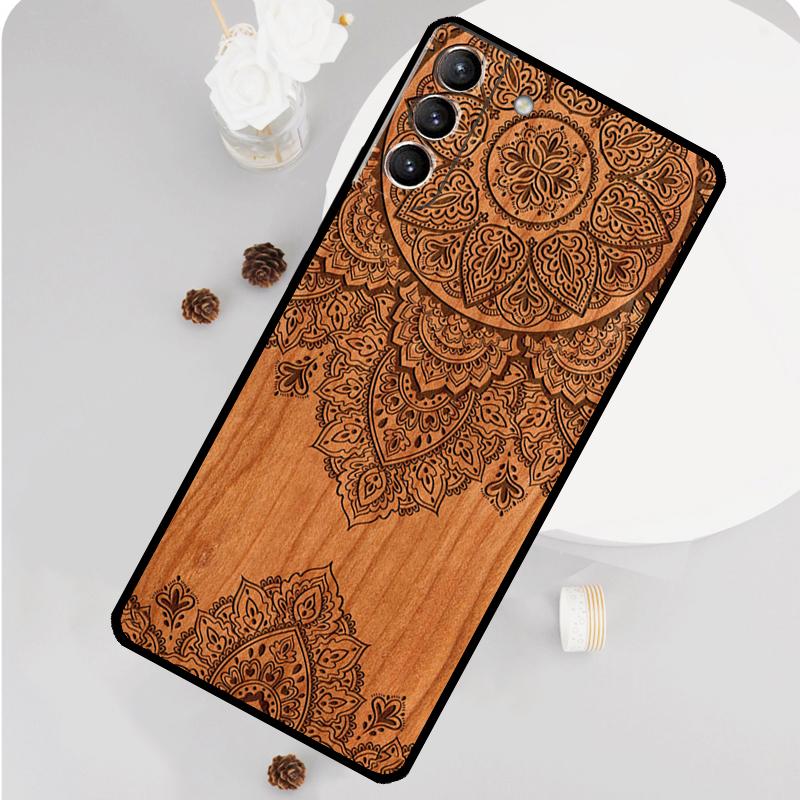Mandala Blume Holz Handyhülle Für Samsung Galaxy S25 S26 Ultra S20 S21 S22 S23 S24 S10 Plus S25 FE Funda Abdeckung