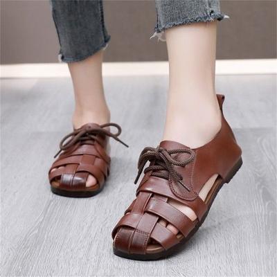 Sandali Romani Retrò Baotou da Donna in Morbida Pelle Suola Morbida Comodi Cavità Traspiranti Casual Scarpe da Mamma Stile Etnico Scarpe a Grotta