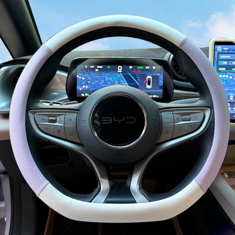 

Byd s Full Range of Universal Anti-Slip Breathable Nappa Leather Four-Season Leather Handlebar Covers Car Steering Wheel Cover Dolphin Seagull White and Purple-D Type