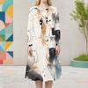 Women Plus Size Printed Two Piece Set Round Neck Long Sleeve Cropped Cardigan Sleeveless Midi Dress