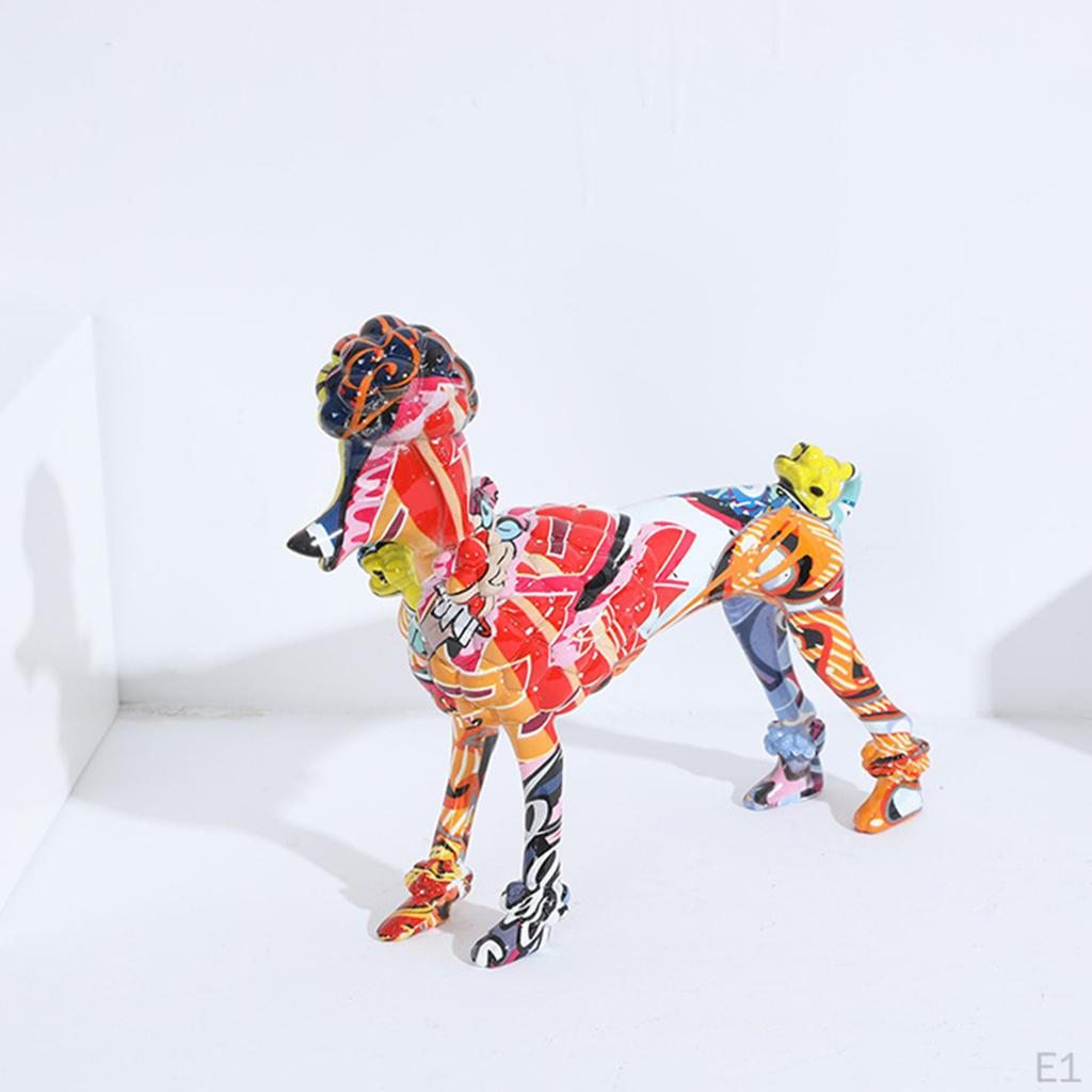 Resin Crafts Dog Figurine Colorful Statue Sculpture for Tabletop Cabinet Shelf Poodle Ornament