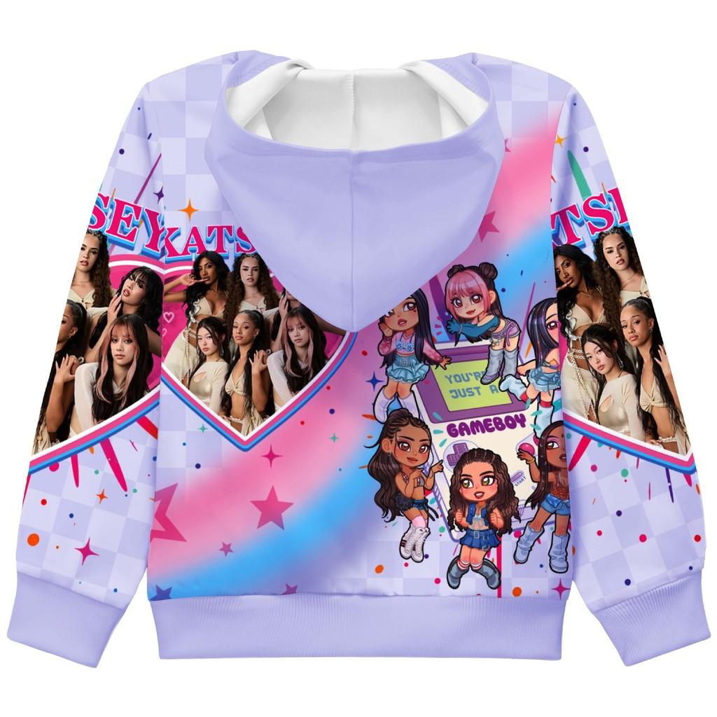 36374 Kids Girls KATSEYE Printed Long Sleeves Hooded Zipper Coat Jacket