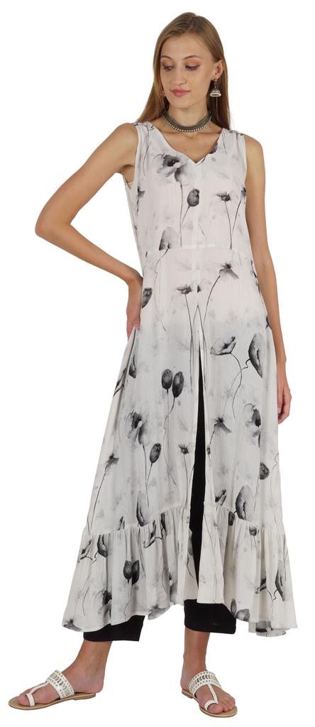 Phagun Indo Western Printed Flared Kurti For Womens Sleeveless Indian Traditional