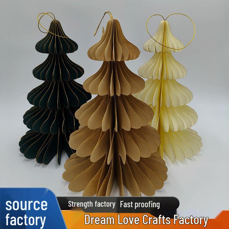 Gold Edged Paper Christmas Tree & Flower Decorations Set 18cm Dark Green D/33g