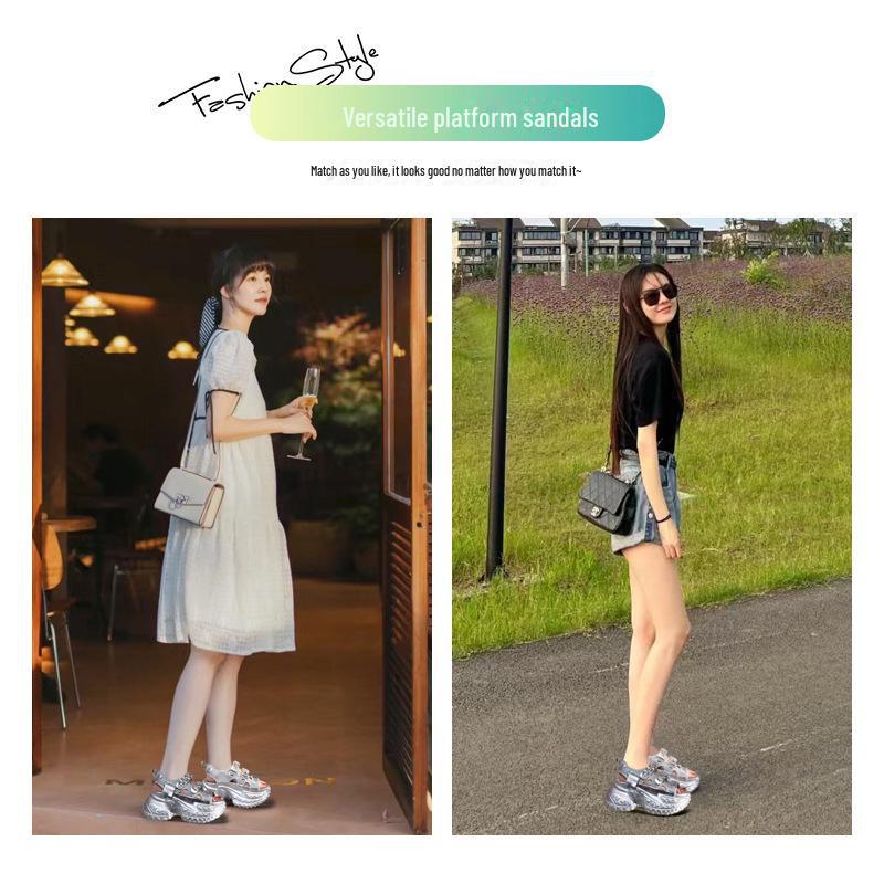 SJN9131-17 Women's Thick-Soled Rhinestone Heightening Sandals - 2024 Summer Fashion Roman Beach Shoes