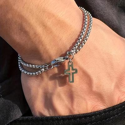 Dual-Layer Titanium Steel Men's Interlocking Chain Bracelet - European and American Style