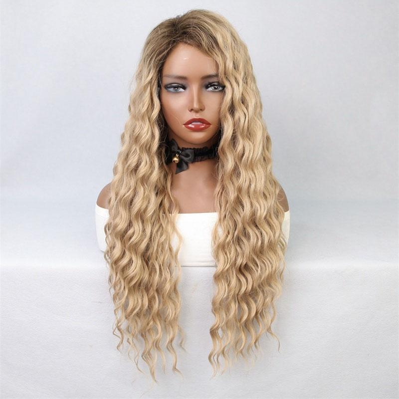 Long Curly Synthetic Wigs for Women Brown Ombre Wig Water Wave Hairstyle Natural Hair Sexy Female Wig Cosplay Halloween