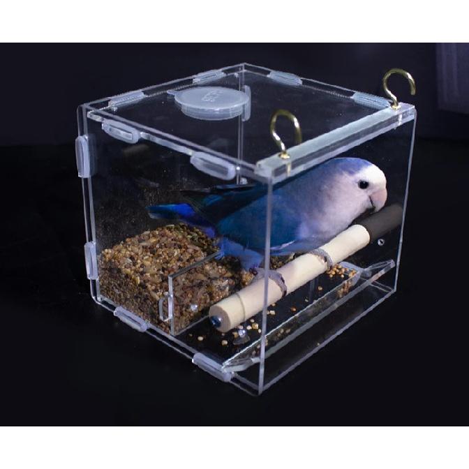 Hanging Parrot Cage Feeder Acrylic Splash-Proof Pet Bird Feeding Box Transparent Parrot Food Box Bird Cages Feeder Container