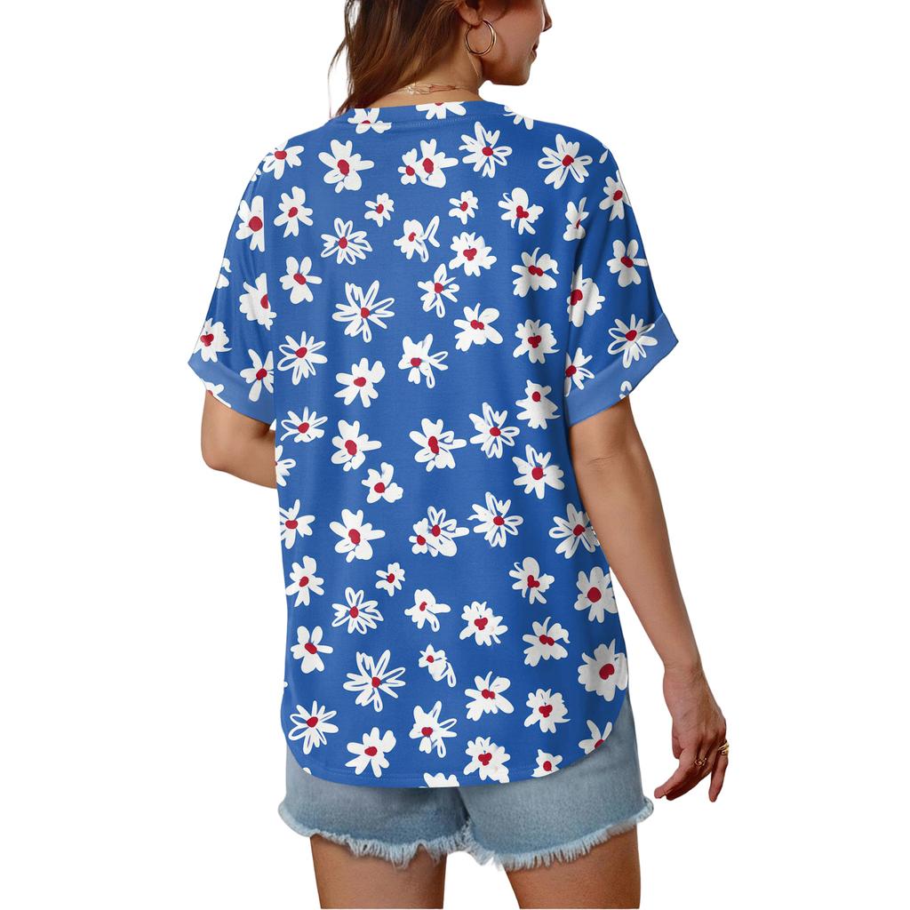 Modisches lässiges vielseitiges Damen-Sommer-Kurzarm-Oberteil mit Blumenprint, schmal geschnitten