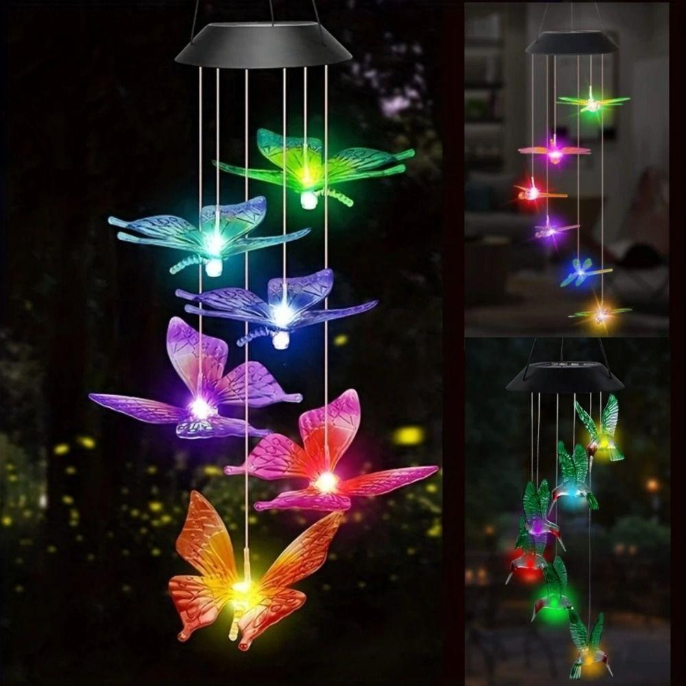 Solar Power Butterfly Wind Chimes Yard Courtyard Ornament Wind Chimes Pendants Garden Outdoor Decoration Led Lights Windbell