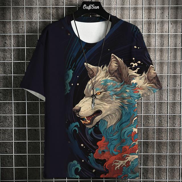 Camiseta Estampada de Gato de Anime de Dibujos Animados Para Hombre Camisetas Japonesas Camiseta de Lobo Tops Hip Hop para Exterior Ropa Camisetas Casuales Sueltas de Manga Corta