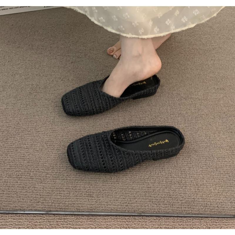 Fashion Weave Women Flats Slippers Elegant Shallow Mules Shoes Summer New Fashion Flip Flops 2025 Walking Cozy Soft Sandalias De Mujer