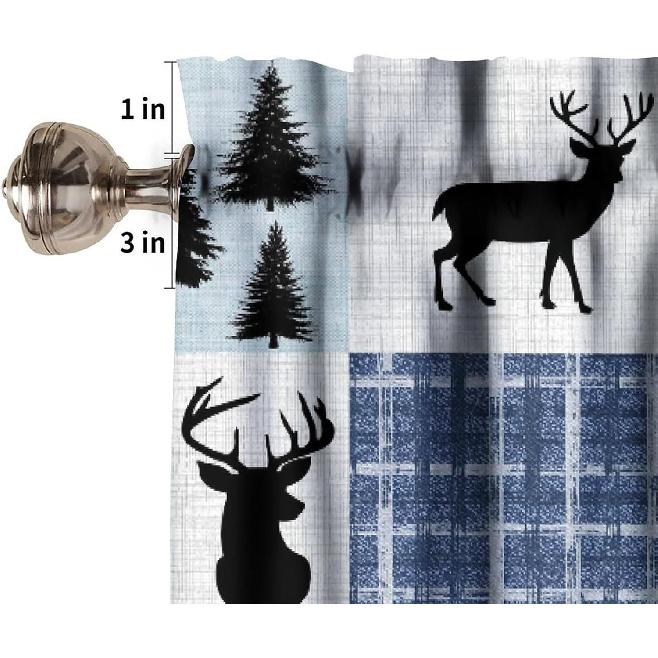 Rustic Cabin Kitchen Valances Curtain,Vintage Country Farmhouse Bear Moose Deer Rod Pocket Small Valance Treatments for Living Room Bedroom