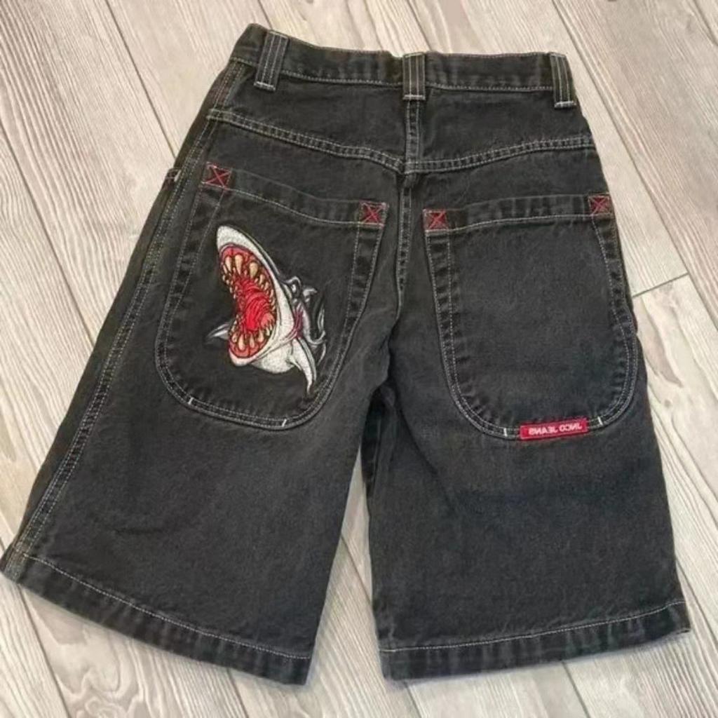 DRIPX Pantaloncini Larghi Y2K Tasche Americane Stampa Denim Pantaloncini da Palestra Anni 2000 Vintage Streetwear Hip Hop Uomo Donna Pantaloncini da Basket