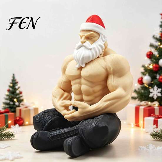 Santa Claus Muscle Figures Strong Muscles Ornament, Lines And Beard Decor, 3D Printed Funny Office Desk Holiday Decor Christmas Decoration,