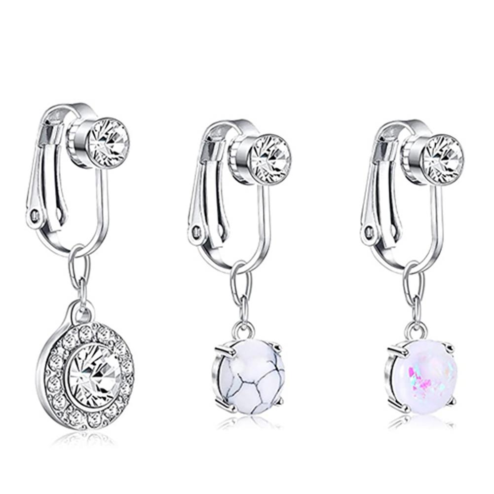 Women Fake Belly Button Rings Earrings Zircon Non Piercing Navel Rings Ear Clips Jewelry Accessories For Girls