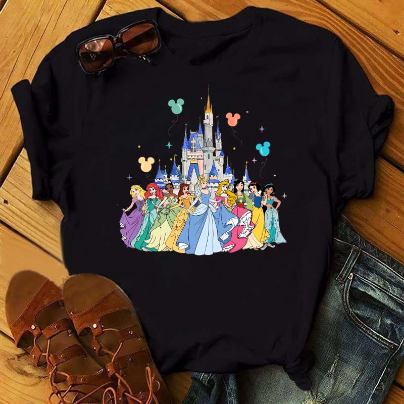 Funny Summer Disney Villains Printed Women T Shirts Round Neck Y2k Clothes Cartoon Graphic T Shirts 90s Female Tops Tees
