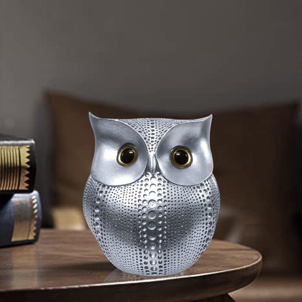 Moderne stilig Lucky Owl Resin kunstfigur (Sølv), 1 stk