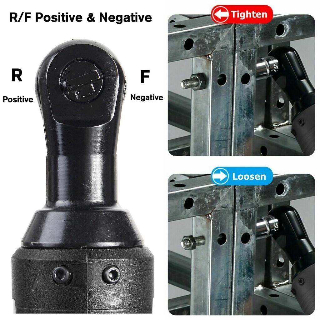 18V Electric Wrench 3/8 Cordless Ratchet with Battery LED Light Kit Right Angle Rechargeable Scaffolding 60N.m Torque