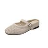 Retro hollow woven inner heightening bag head slippers women's 2025 new holiday style square head one-word buckle half slippers