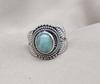 Larimar 925 Sterling Silver Ring: Oxidized Boho Statement Jewelry
