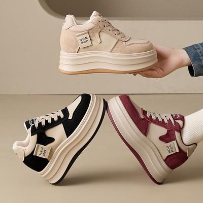 Damen Samt & Leder Dicksohlige Höhenverstärkende Dad Schuhe - Vielseitige Lässige Weiße Schuhe für Herbst & Winter 2024