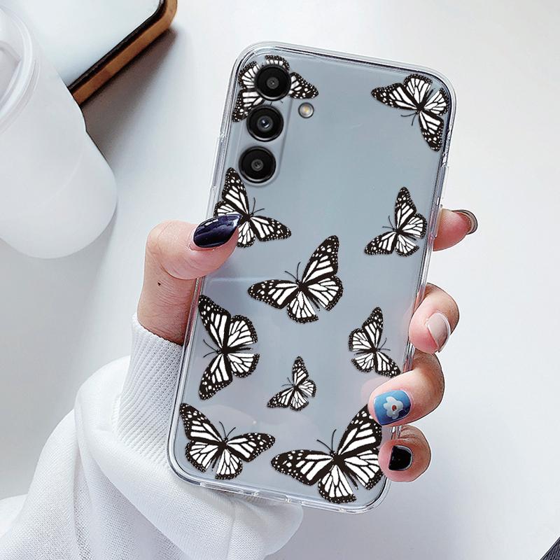 Transparent Case For Samsung Galaxy A24 A17 A16 A56 A55 A54 A06 4G Cover Cartoon Flowers Soft Clear Shockproof Funda Face Capa