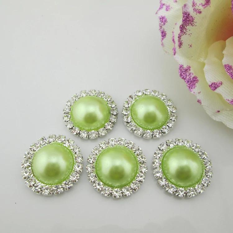 5pcs Round Clear Rhinestone 16 Colors Pearl Metal Shank Buttons (21mm)