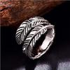 Sterling  Feather Shaped Open Ring for Women Punk Vintage Party Adjustable Finger Jewelry Retro Accessories