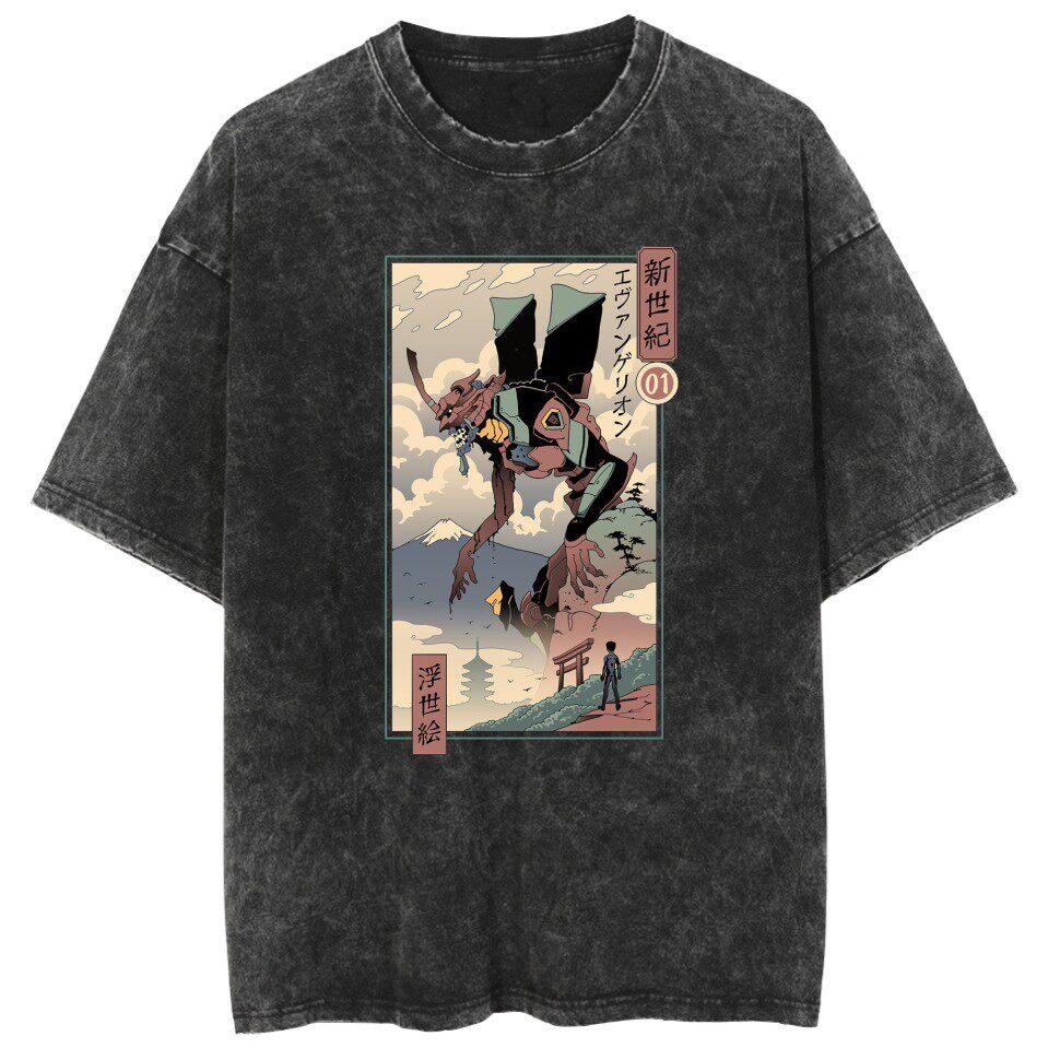 Neon Genesis Evangelion Rei Ayanami Plugsuit Vintage Washed T Shirt Summer  Streetwear Graphic Tee for Men Women S