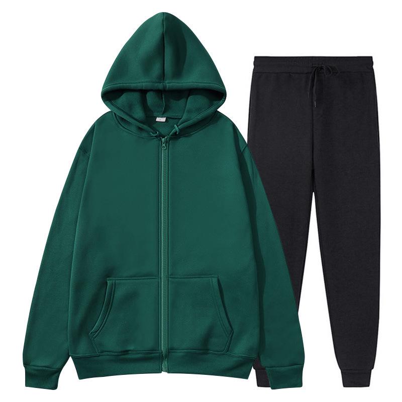 Men's Cross-border Autumn Winter Comfort Zip-Up Velvet Hoodie & Jacket Set