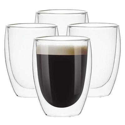 Lot de 4 tasses en verre à double paroi de 350 ml, isolées, pour café, thé, eau, lait, jus, café au lait