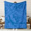 Luxury Blue Hibiscus Flower Plush Flannel Blanket - Turquoise & Navy Golden HD Digital Print,  Heavyweight All-Season Beds