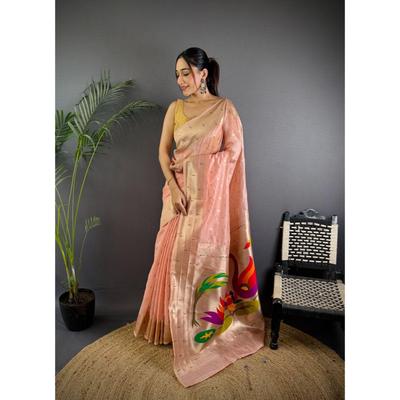 Paithani Sari Schweres Gewebe Mina Butti mit Weberei Jari und attraktiver Farbkombination Pallu.| GESAMTE Farboptionen : 12