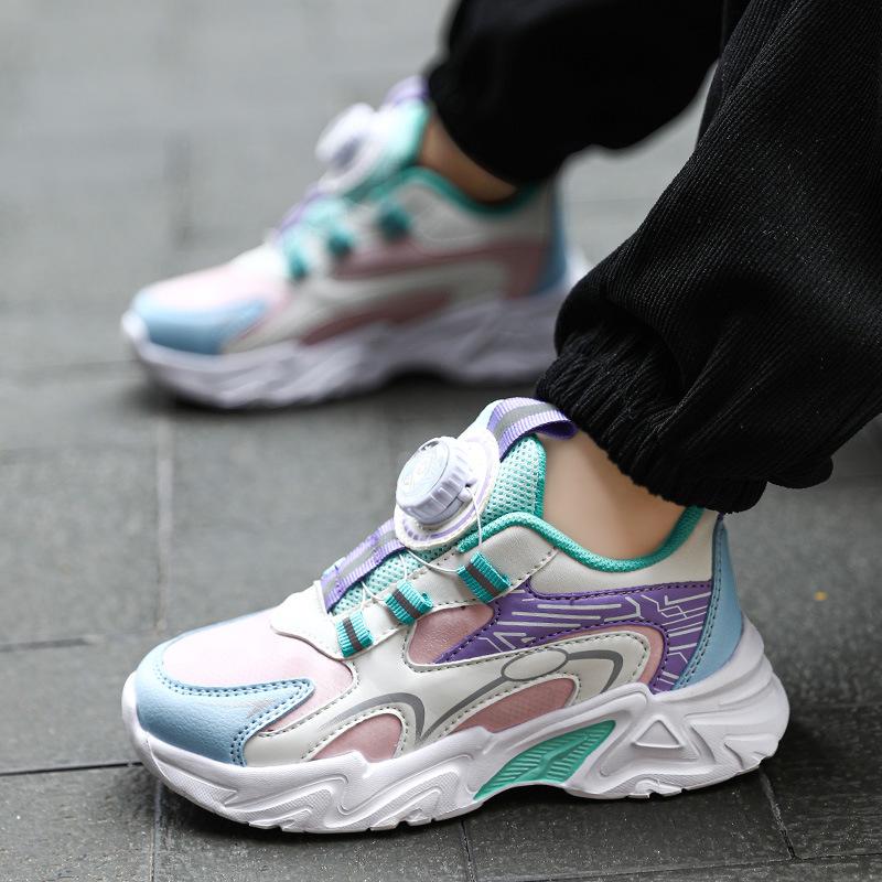 Boys Sneakers Trendy Shoes Rotary Buckle Girls Casual Leather Light Fashion Casual Middle and Old Children