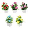 With Pots Artificial Flower Miniscape Realistic Artificial Rose Potted Plant Vibrant Color Artificial Rose Bonsai Decor Set