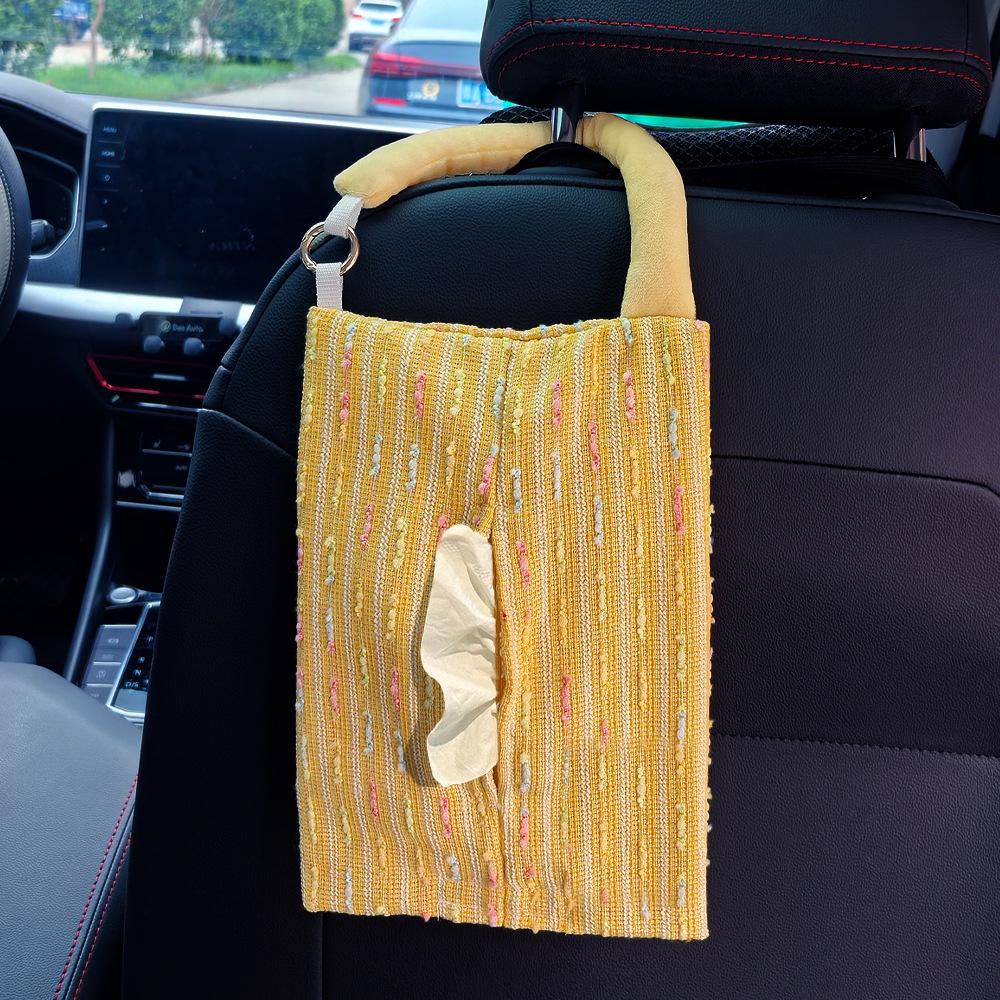 Creative French-Style Fabric Hanging Car Tissue Box, Adjustable Napkin Holder