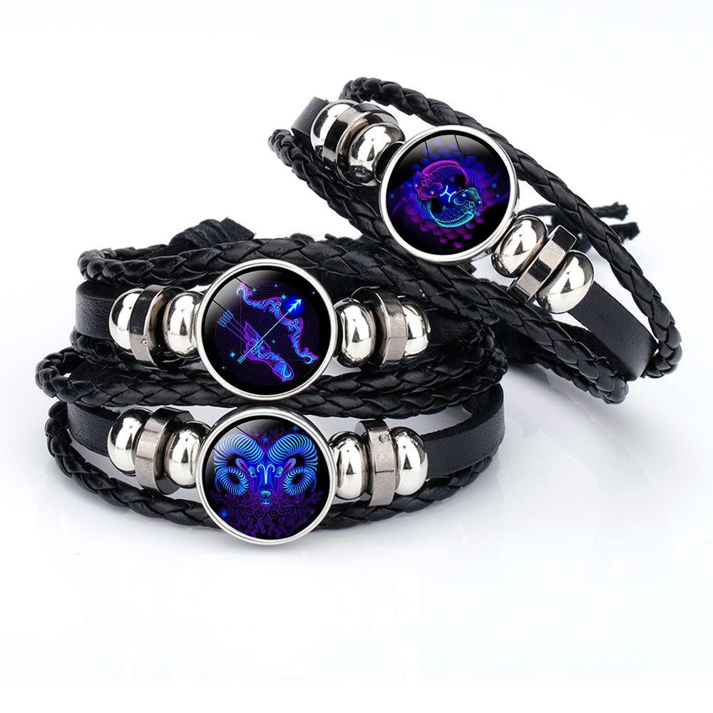 12 Constellation håndlaget lærarmbånd vevd flerlags punk tolv stjernetegn pararmbånd