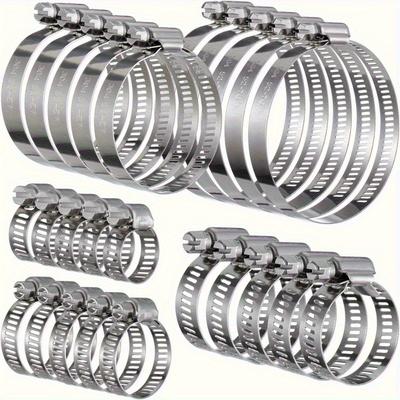 25-teiliges Edelstahl-Wasserrohrschellen-Set, T-Bolzen 1/4" bis 1-1/8", Schneckengetriebe-Design, geeignet für Rohr- und Metallringbefestigungen im Automobilbereich