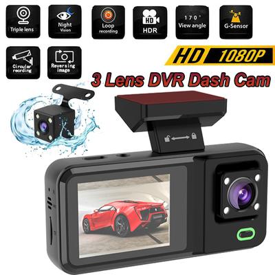 3 Camera Lens Car DVR 3-Channel Dash Cam HD 1080P Dash Camera Dual Lens Dashcam Video Recorder 2.0 Inch IPS Screen