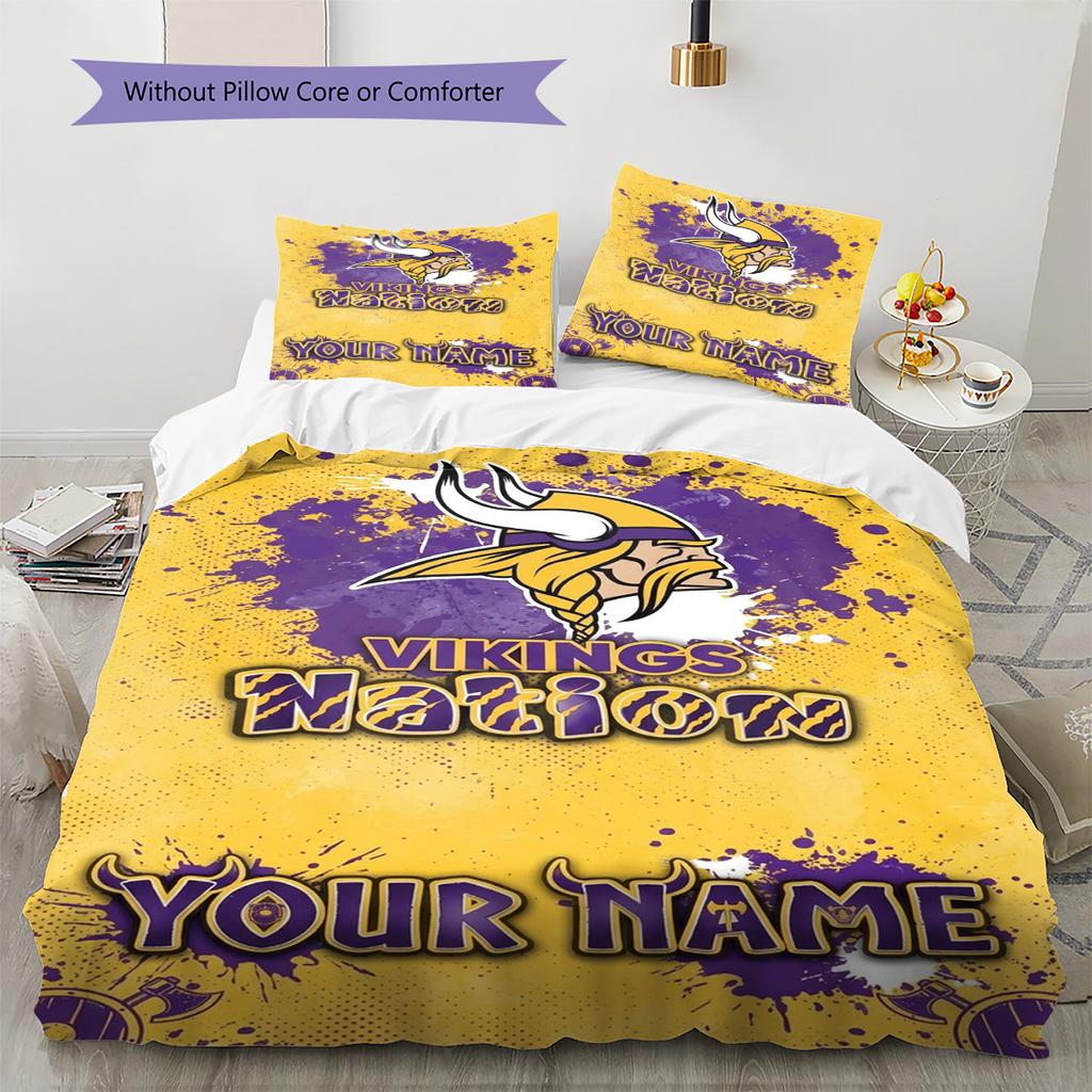 Name Individuell Minnesota Vikings Muster Bettwäsche Set Bettbezug Kissenbezug Heimdekoration Geschenk (1 Bettbezug + 2 Kissenbezüge, ohne Füllung)
