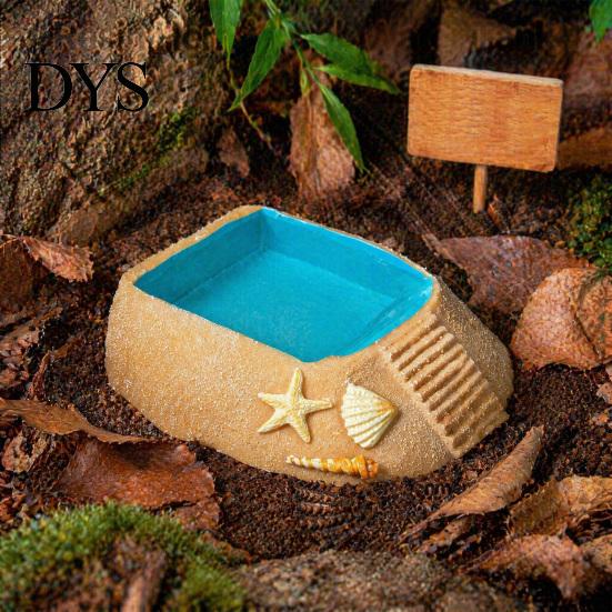 Hermit Crab Water Dish Beach Pool Habitat Ornament with Climbing Ramp & Starfish Shell Simulation Swimming Conch Decor, Reptile Decoration for