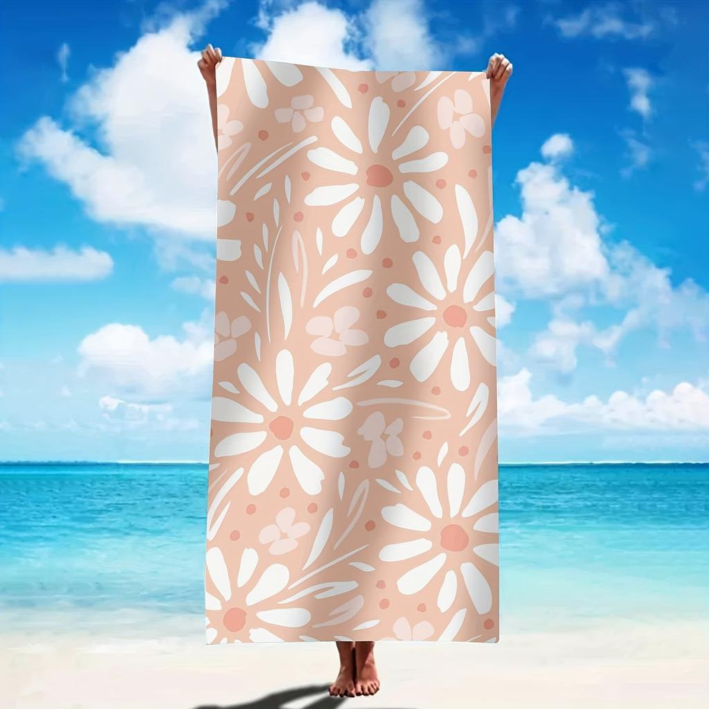 1pc Boho Blush Pink Daisy Floral Beach Towel Extra Large Quick Dry Microfiber Sand Free Absorbent for Pool Travel Washable