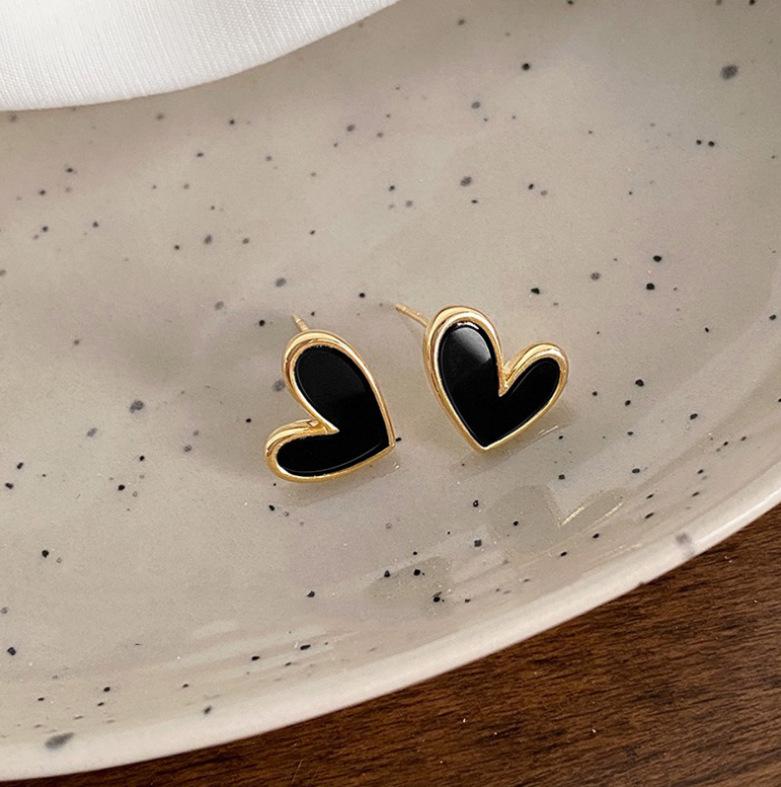 

Pinkdudu Mini Heart Shape Zinc Alloy Stud Earrings Glass Dripping Simple Casual Earring Elegant Fashion Jewelry PD2227 M чёрный