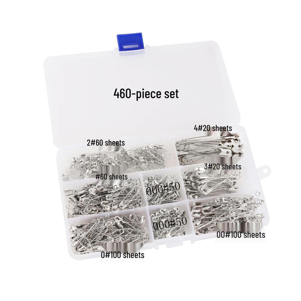 460-Piece Silver Nickel-Plated Safety Pin Set for Clothing Repair