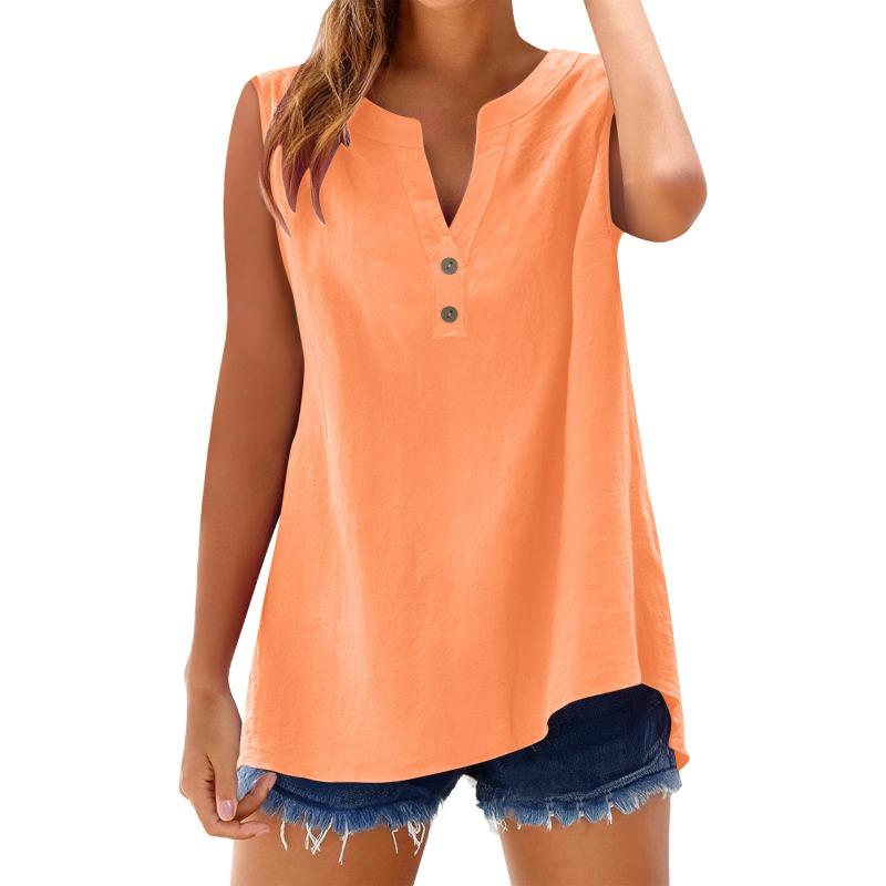 Women's Shirt Summer Fashion Casual Button Loose Sleeveless Bamboo Cotton Top Women's Wear