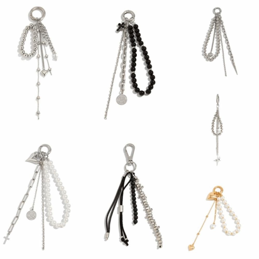 Star Rivet Pearl Beadeds Keychain Metal Peach Heart Key Ring Fashion Chain Bag Pendant  Decoration